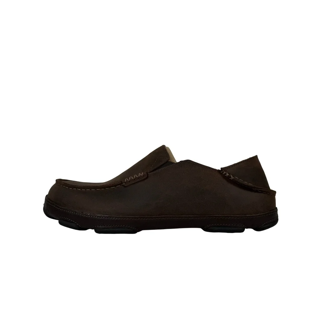 Olukai Moloa Slip On Loafers Mens 11.5 Dark Wood Brown Leather Comfort Shoes
